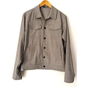 Murano Plaid Shacket Trucker Jacket Look Mens M Slim Fit Button Front 4 Pockets